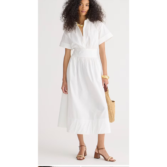 J. Crew Fitted Waist Shirt Dress 14 NWT White Poplin Midi Women's BY926 J.Crew - Picture 1 of 5